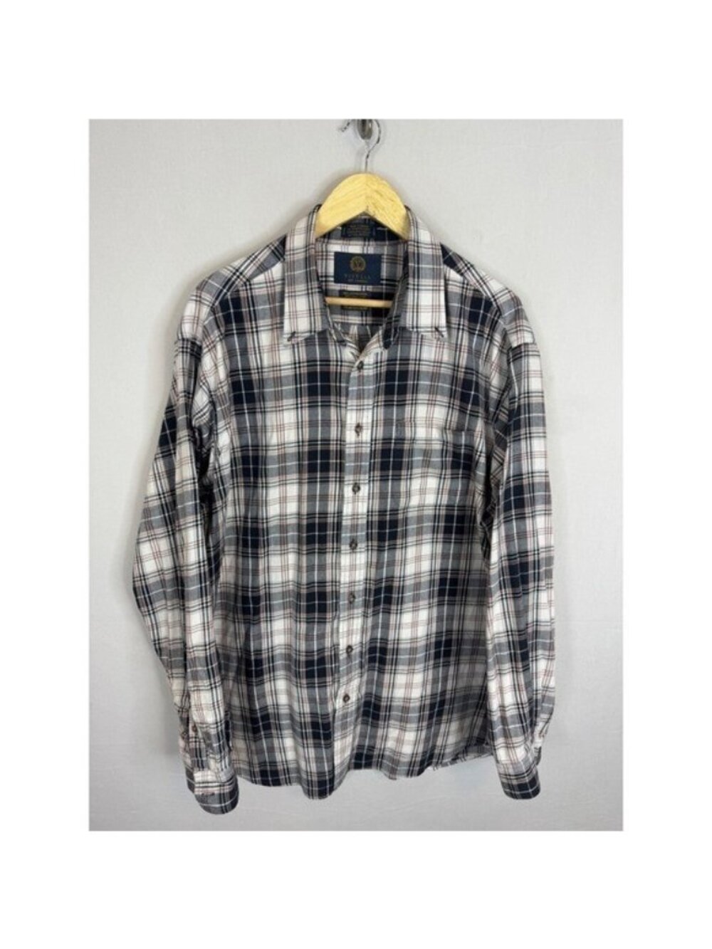 Viyella Mens XXL 20/80 Cotton Wool Plaid Button Down Shirt Navy White Canada